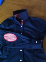 camisa carolina herrera  azul marino con coderas talla l 